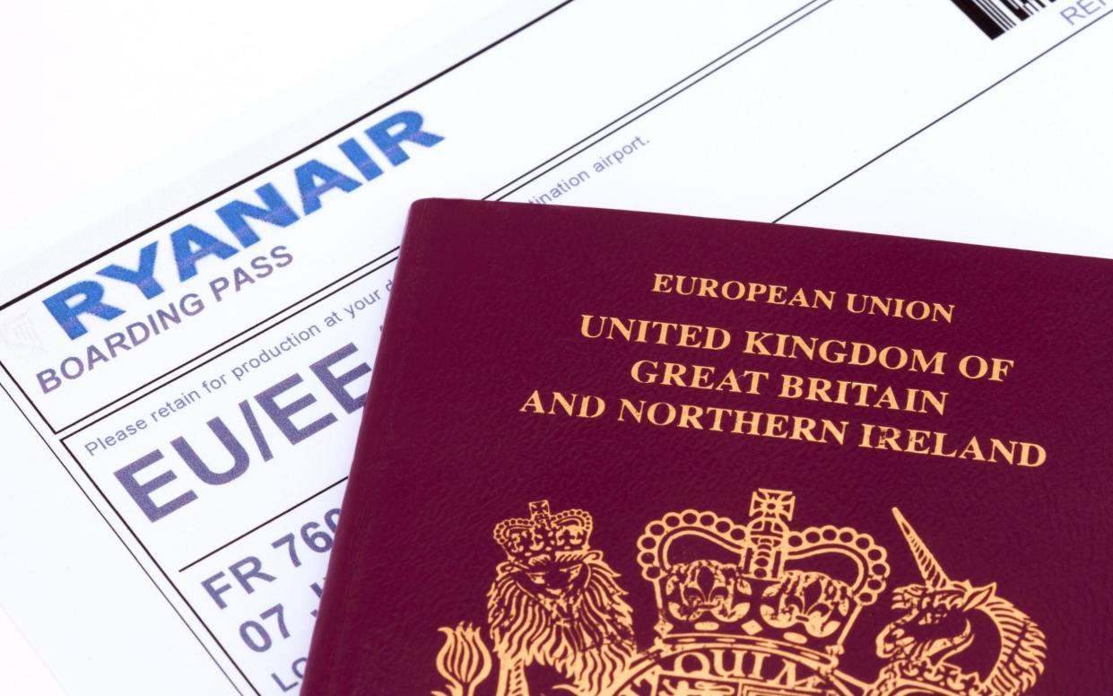 UK passport and Ryanair boarding pass