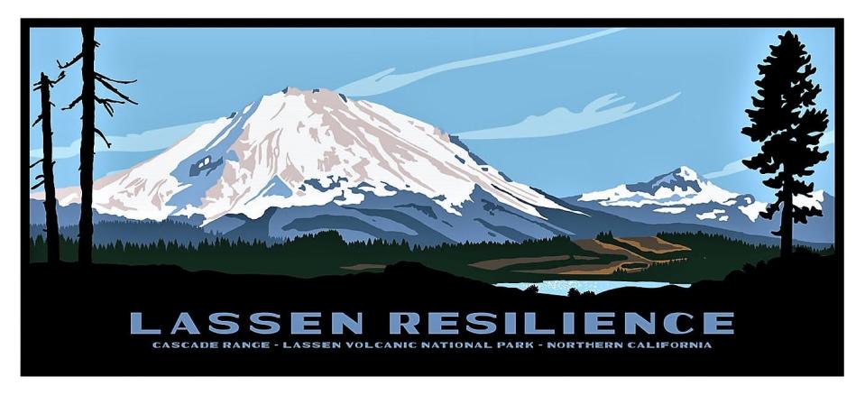 Chico artist Jake Early created a limited edition print that features Lassen Peak and a fire-effect mosaic burn. Sales of the silkscreen print benefits the Lassen Resilience campaign to support fire-recovery projects in Lassen Volcanic National Park.
