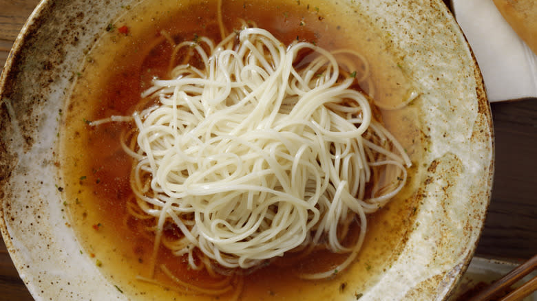 Ramen noodles in clear broth