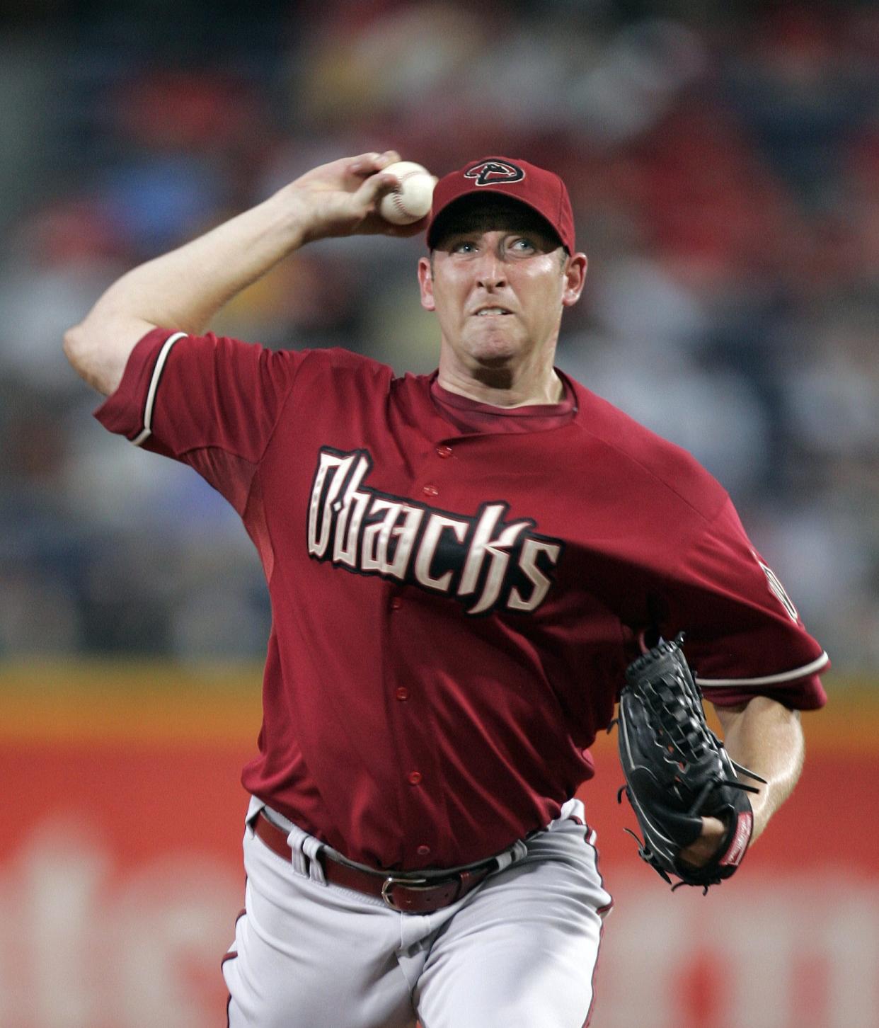 Arizona Diamondbacks starter Brandon Webb pitches in the second inning in Atlanta on Aug. 17, 2007. Webb shut out the Braves to extend his scoreless innings streak to 42.