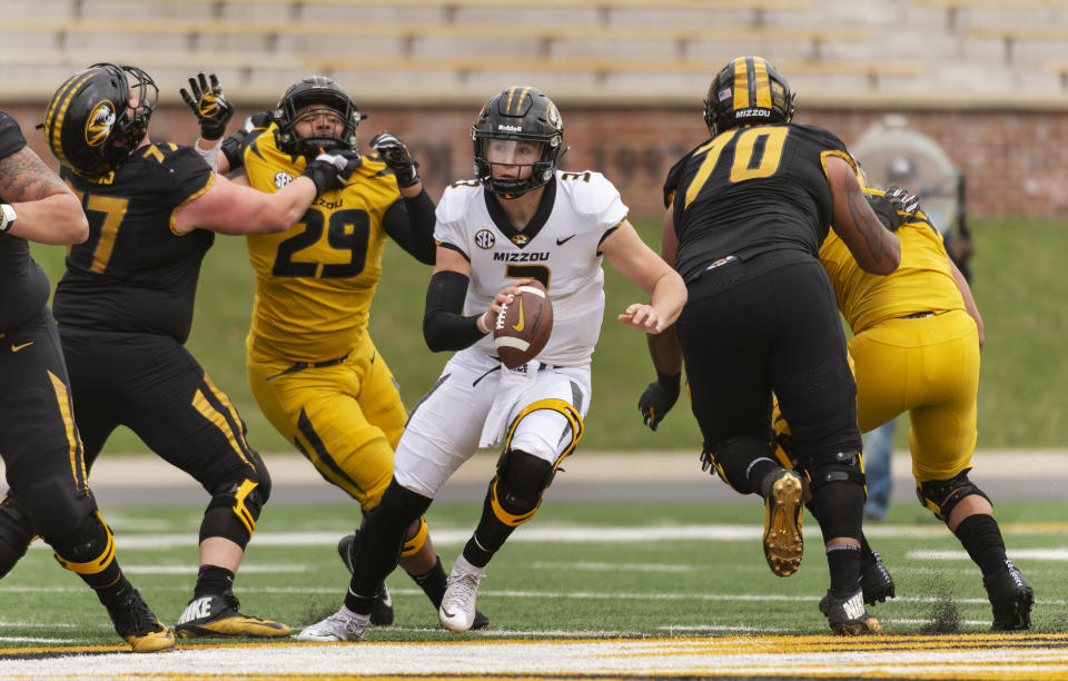 Missouri quarterback Drew Lock threw for 44 TDs in 2017. (AP Photo/L.G. Patterson)