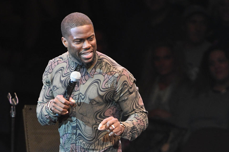 UNCASVILLE, CT - OCTOBER 14:  Headliner Kevin Hart performs stand-up comedy at Mohegan Sun as part of the 20th Anniversary Comedy All-Star Gala event at Mohegan Sun on October 14, 2016 in Uncasville, Connecticut.  (Photo by Dimitrios Kambouris/Getty Images for Mohegan Sun)