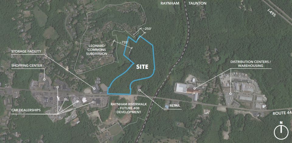 This is an Illustration of the site location for the 250-unit rental development proposed for Route 44 in Raynham.