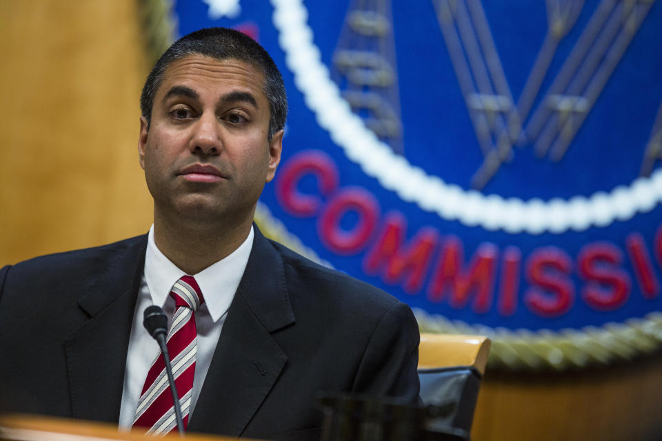 Ajit Pai, the Trump-appointed chairman of the Federal Communications Commission, speaks during an open meeting on Nov. 16. (Photo: Zach Gibson/Bloomberg via Getty Images)