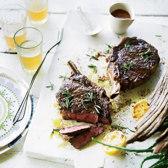 Rib Eye Steaks with Pete's Barbecue Sauce