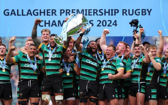 Northampton celebrate winning the Premiership title