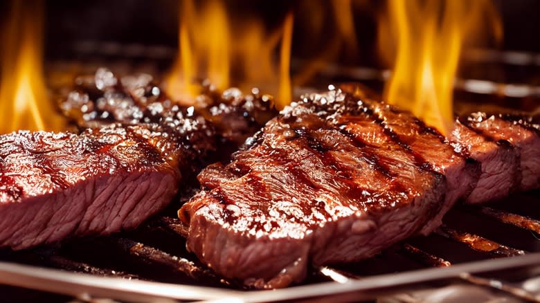 steaks being grilled