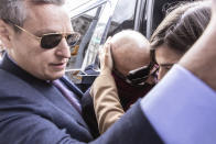 Joe Lewis arrives Manhattan Federal court for his sentencing, Thursday, April. 4, 2024, in New York. Lewis pleaded guilty in January to insider trading and conspiracy charges, saying his crimes had left him feeling embarrassed. Lewis’ family trust owns the Tottenham Hotspur soccer club. (AP Photo/Jeenah Moon)