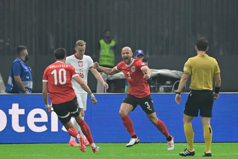 Le défenseur Gernot Trauner vient de lancer l'Autriche vers un succès facile contre la Pologne au stade olympique de Berlin, le 21 juin 2024 (JOHN MACDOUGALL)