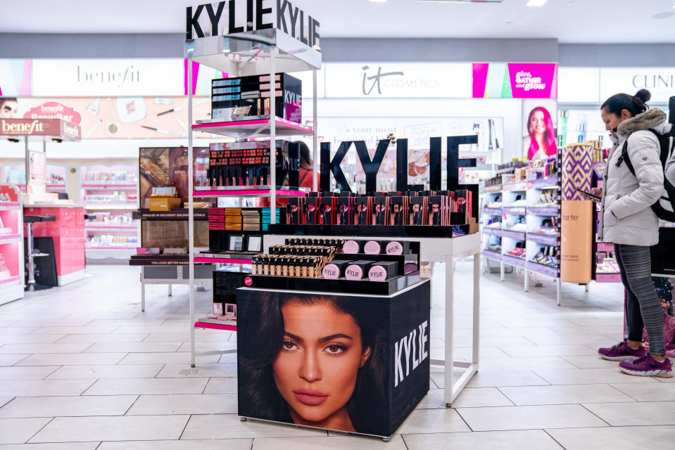 Kylie Cosmetics are displayed at Ulta beauty on November 18, 2019 in New York City.