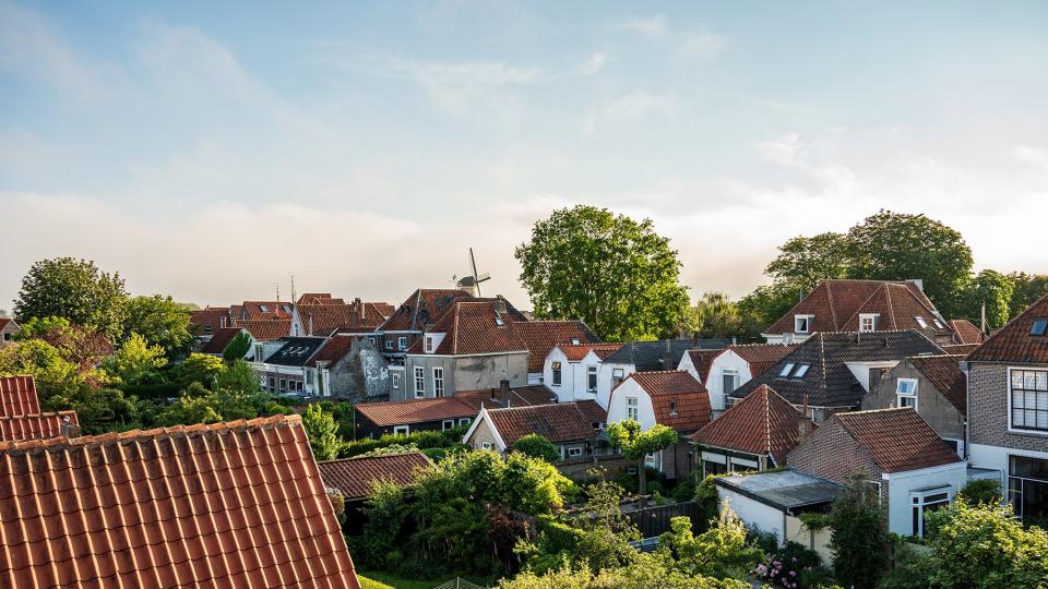 Walking in old Dutch town Zierikzee with old small houses and streets, Zeeland, Netherlands