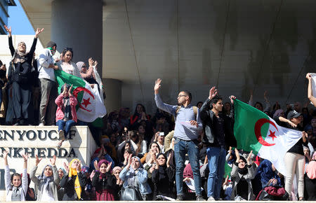 FILE PHOTO: Students protest against Abdelaziz Bouteflika's plan to extend his 20-year rule by seeking a fifth term in April elections, at a university in Algiers, Algeria, March 3, 2019. REUTERS/Ramzi Boudina