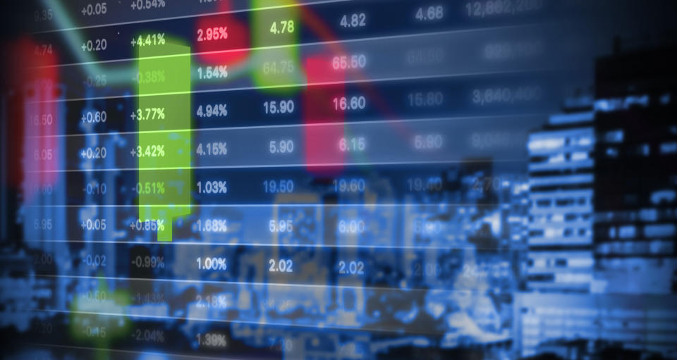 Columns of numbers with red and green bars.