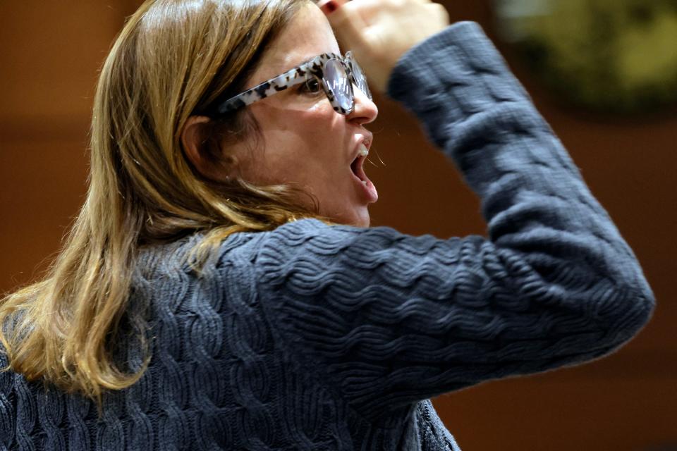 Patricia Padauy Oliver during the sentencing hearing for Marjory Stoneman Douglas High School shooter Nikolas Cruz at the Broward County Courthouse in Fort Lauderdale on Monday, Nov. 1, 2022. Padauy Oliver’s son, Joaquin Oliver, was killed in the 2018 shootings. Cruz, who plead guilty to 17 counts of premeditated murder in the 2018 shootings, is the most lethal mass shooter to stand trial in the U.S. He was previously sentenced to 17 additional consecutive life sentences without the possibility of parole for 17 additional counts of attempted murder for the students he injured that day. (Amy Beth Bennett/South Florida Sun Sentinel via AP, Pool)