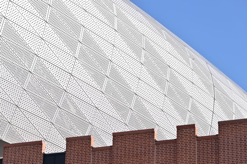 A close up of the barrel roof at the new Everton Stadium at Bramley-Moore Dock