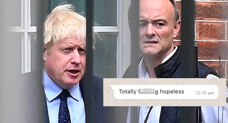 Dominic Cummings has published screengrabs of WhatsApp messages he claims were from Boris Johnson. (Getty/Dominic Cummings)