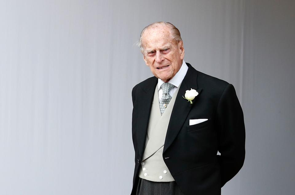 Prince Philip, 97, attends the wedding of his granddaughter Princess Eugenie of York to Jack Brooksbank at St. George's Chapel on Oct. 12, 2018, in Windsor.