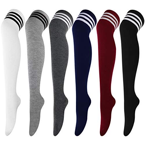 Long Socks Striped Thigh High Socks Cotton Over the Knee Socks Black and  White for Women. 