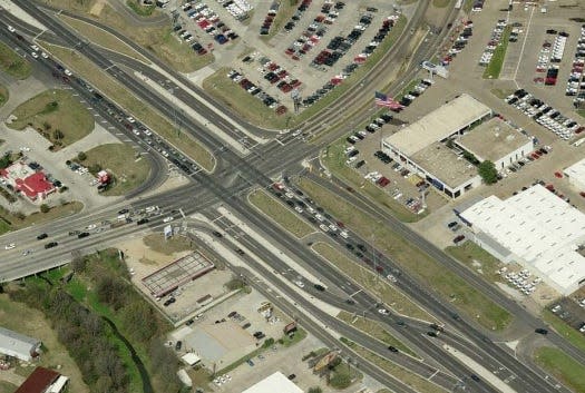 A displaced left turn intersection in Baton Rouge, Louisiana.