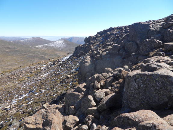 Angular rock formations are evidence of erosion by lightning strikes and freeze-thaw cycles in southern African mountain landscapes.