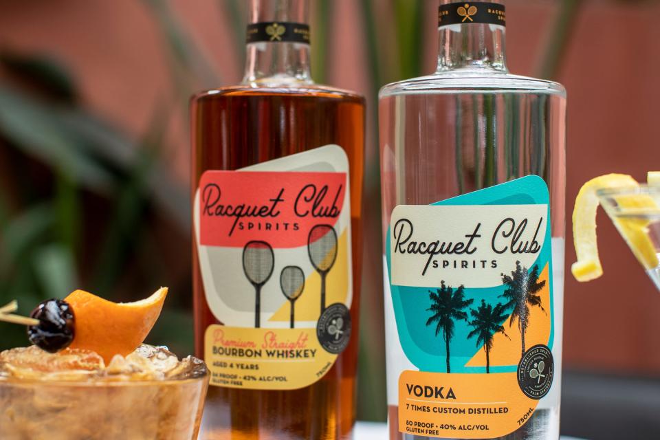 Racquet Club Spirits' bourbon whiskey and vodka are served at Tropicale Palm Springs in Palm Springs, Calif., on December 10, 2021. 