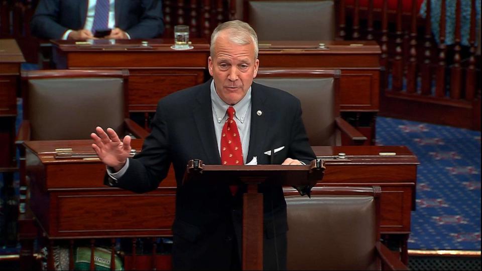 PHOTO:This image from Senate Television video shows Sen. Dan Sullivan, R-Alaska, speaking on the Senate floor, Nov. 1, 2023. (AP)