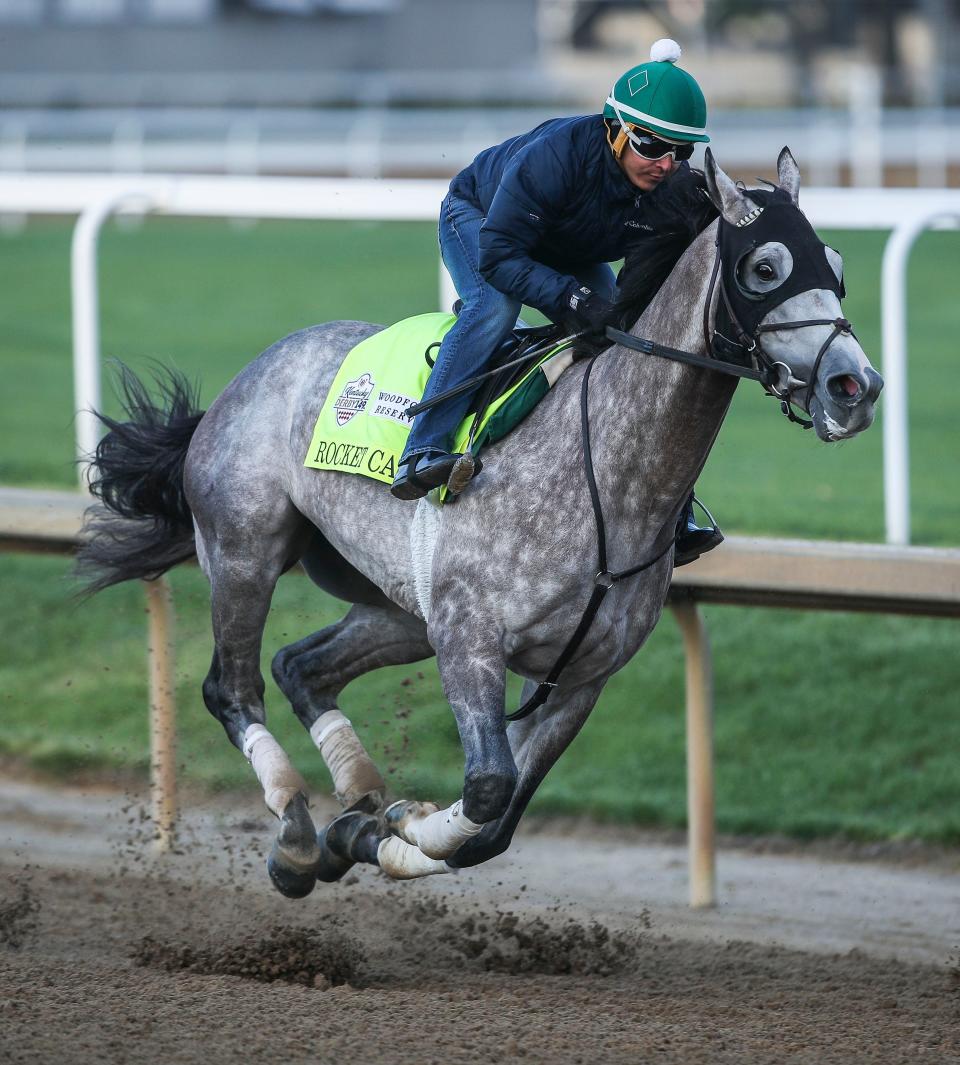 Kentucky Derby 149 contender Rocket Can works out at Churchill Downs on Sunday April 23, 2023 in Louisville, Ky. 