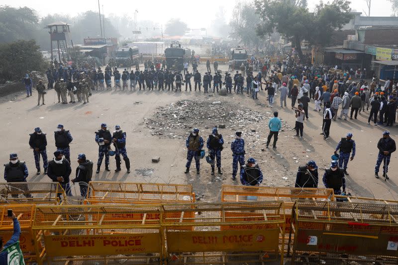 Protest against newly passed farm bills at Singhu border near Delhi