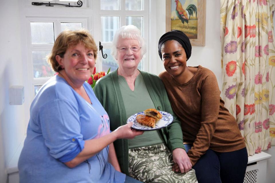 Out and about: Nadiya Hussain with Gillian Francis (L), Amateur Cornish Pasty Champion and her mentor Edna Snell (BBC/Hungry Gap Productions Ltd/Danny Rohrer (Greyscale Films Ltd))