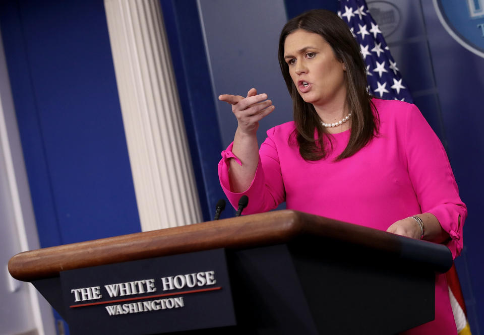 White House press secretary Sarah Sanders was asked to leave the Red Hen, sparking protests. (Photo: Win McNamee/Getty Images)