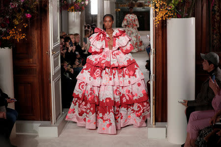 A model presents a creation by Italian designer Pier Paolo Piccioli as part of his Haute Couture Spring-Summer 2019 collection show for fashion house Valentino in Paris, France, January 23, 2019. REUTERS/Benoit Tessier