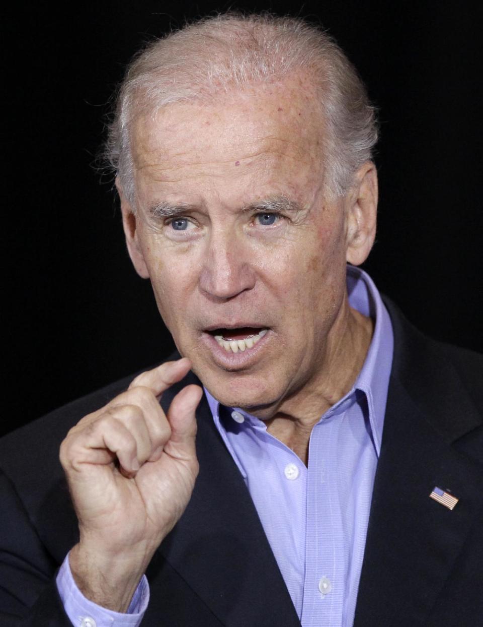 Vice President Joe Biden speaks in Council Bluffs, Iowa, Thursday, Oct. 4, 2012. (AP Photo/Nati Harnik)