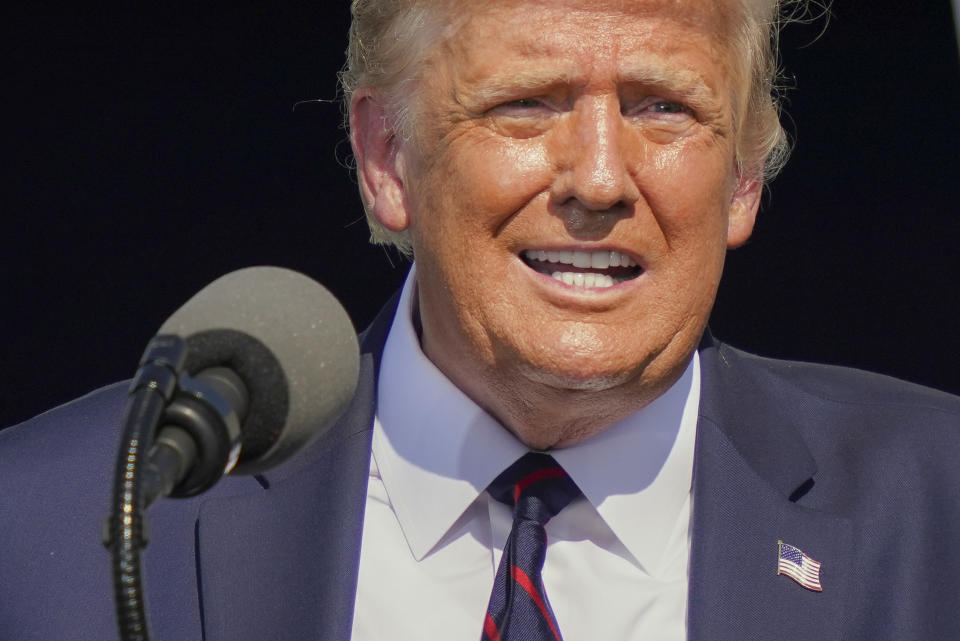 President Donald Trump speaks during a campaign rally at Mariotti Building Products, Thursday, Aug. 20, 2020, in Old Forge, Pa. (John Minchillo/AP)