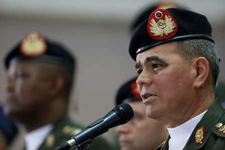 Venezuela's Defense Minister Vladimir Padrino Lopez talks to the media during a news conference, in Caracas, Venezuela, February 2, 2018. REUTERS/Marco Bello