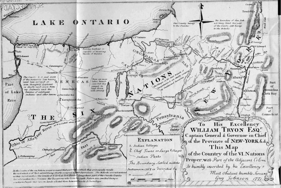 Guy Johnson’s 1771 map of New York. From the 1892 book by Thomas Donaldson Indians – The Six Nations of New York.