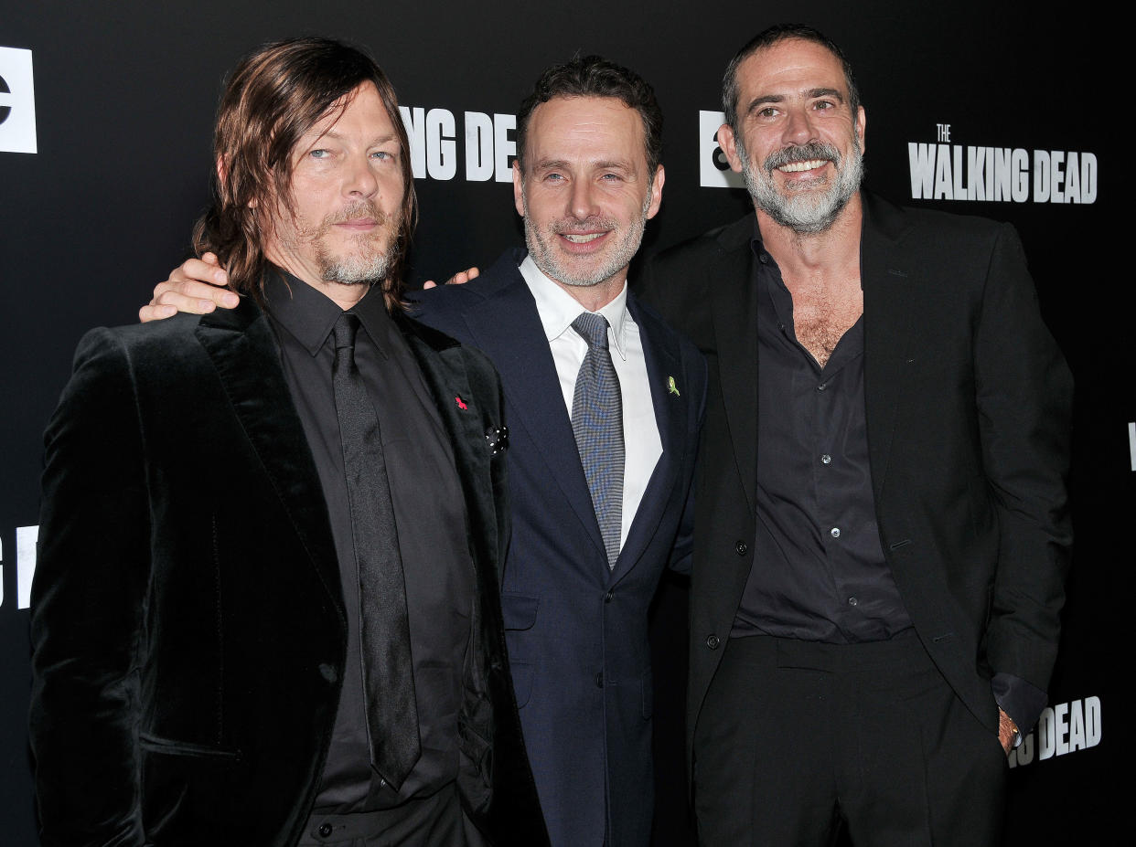 (L-R) Norman Reedus, Andrew Lincoln and Jeffery Dean Morgan at AMC’s <em>The Walking Dead</em> Season 9 Premiere held at the DGA in Los Angeles, CA on Thursday, September 27, 2018. (Sthanlee B. Mirador/Sipa USA)