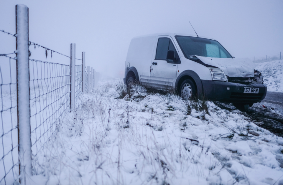 <em>A van came off the road in snow on Snake Pass in the Peak District (SWNS)</em>