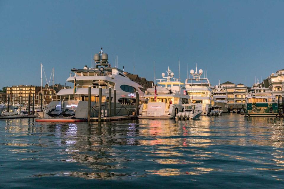 Luxury yachts in sunset in the harbor of Newport, USA