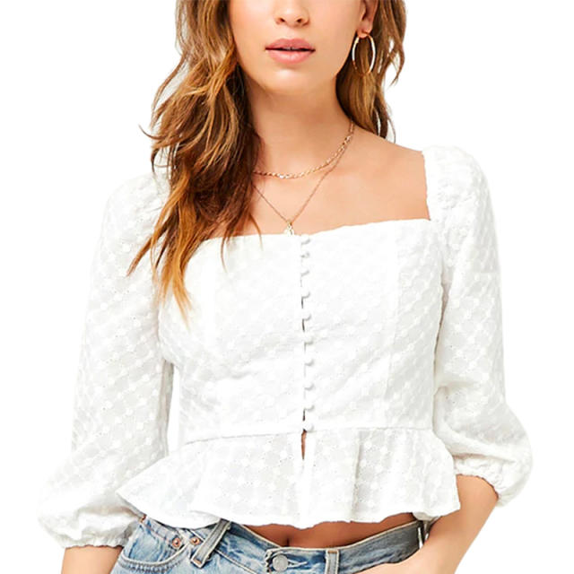 Eyelet Square Neck Top