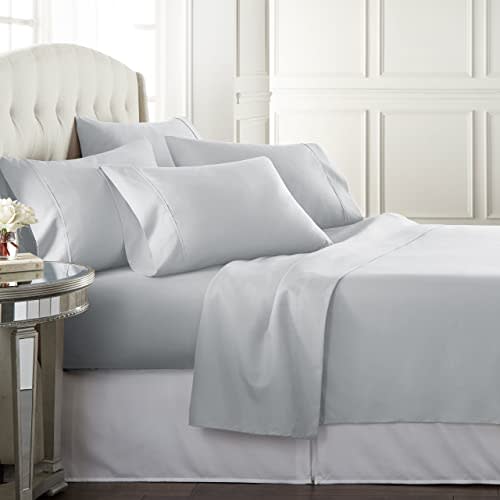 Danjor Linens Light Grey Queen Size Bed Sheets Set - 6 pc Soft Bedding & Pillowcases Set w/ Dee…