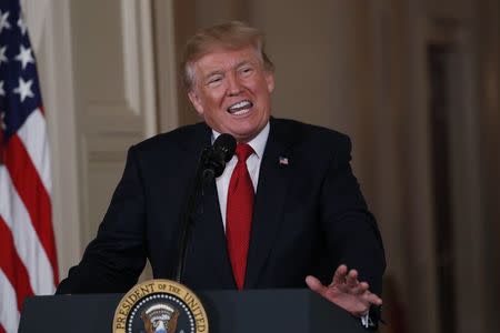 U.S. President Donald Trump announces his Secretary of Homeland Security nominee Kirstjen Nielsen in the East Room of the White House in Washington, U.S., October 12, 2017. REUTERS/Kevin Lamarque