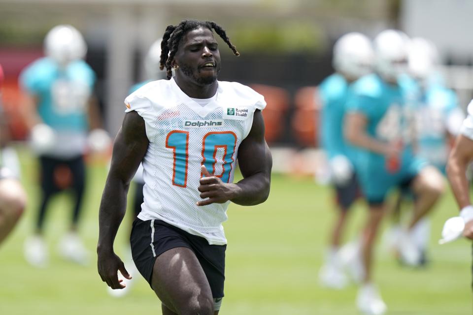 Receiver Tyreek Hill participates in drills Tuesday.