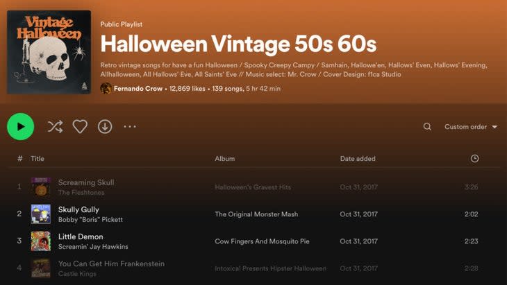 Halloween Vintage 50s and 60s playlist of spooky music on Spotify