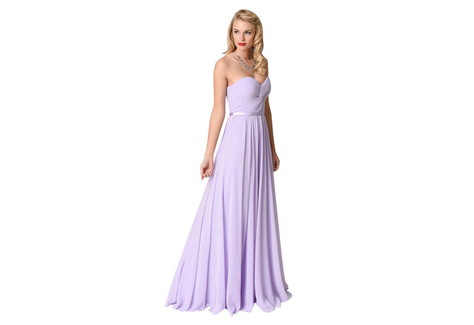 <p>Lilac Chiffon Strapless Sweetheart Corset Long Gown, <a rel="nofollow noopener" href="http://prom.unique-vintage.com/prom/plus-size/long-plus-size-dresses/lilac-chiffon-strapless-sweetheart-corset-long-gown.html" target="_blank" data-ylk="slk:$96, Unique Prom" class="link ">$96, Unique Prom</a>. </p>