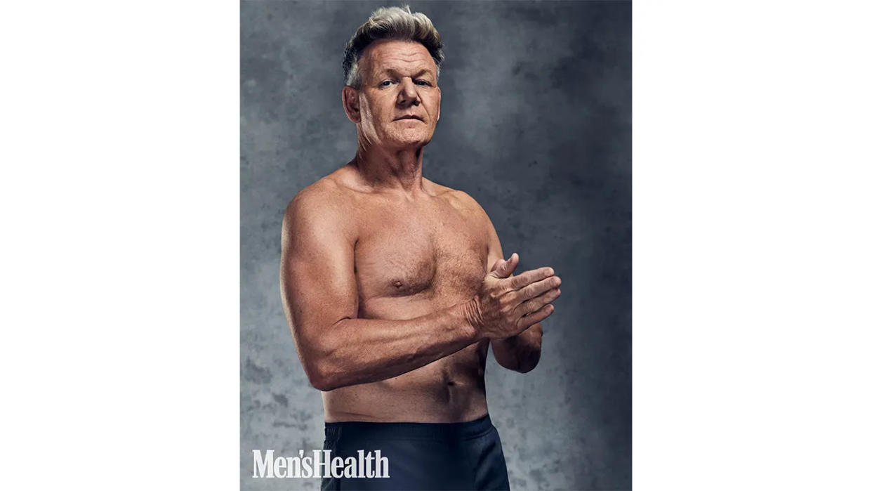 Gordon Ramsay shirtless posing for a magazine