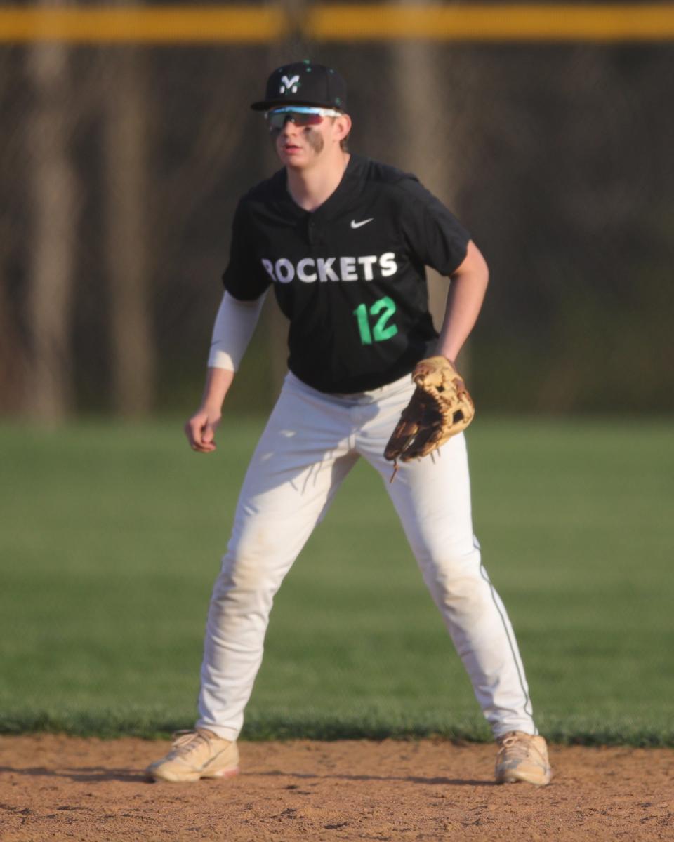 McNicholas infielder Kyle Anstaett gets set in the game with Badin March 30, 2022, at McNicholas.