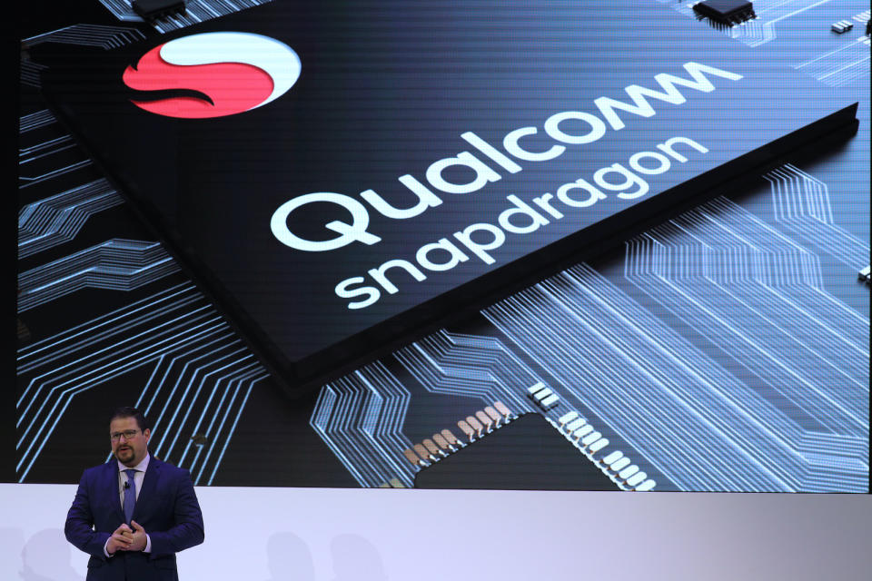 Cristiano Amon, President of Qualcomm Incorporated, delivers a presentation during the Mobile World Congress in Barcelona, Spain, February 26, 2018. REUTERS/Sergio Perez - UP1EE2Q0QW7CA