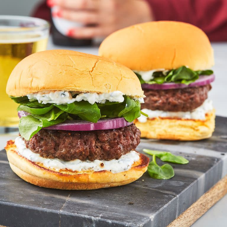 <p>Sure, <a href="https://www.delish.com/uk/cooking/recipes/a30609659/big-mac/" rel="nofollow noopener" target="_blank" data-ylk="slk:cheeseburgers;elm:context_link;itc:0;sec:content-canvas" class="link ">cheeseburgers</a> are delicious. Sometimes though, we like to switch it up. These <a href="https://www.delish.com/uk/cooking/recipes/a28839760/best-greek-salad-recipe/" rel="nofollow noopener" target="_blank" data-ylk="slk:Greek;elm:context_link;itc:0;sec:content-canvas" class="link ">Greek</a>(ish) lamb <a href="https://www.delish.com/uk/cooking/recipes/g30993382/best-burger-recipes/" rel="nofollow noopener" target="_blank" data-ylk="slk:burgers;elm:context_link;itc:0;sec:content-canvas" class="link ">burgers</a> are full of flavour and a cinch to make! We're particularly fond of the of the feta yogurt sauce, similar to tzatziki sauce, so we slather it on both sides of the bun.</p><p>Get the <a href="https://www.delish.com/uk/cooking/recipes/a32152559/lamb-burger-recipe/" rel="nofollow noopener" target="_blank" data-ylk="slk:Lamb Burger;elm:context_link;itc:0;sec:content-canvas" class="link ">Lamb Burger</a> recipe.</p>