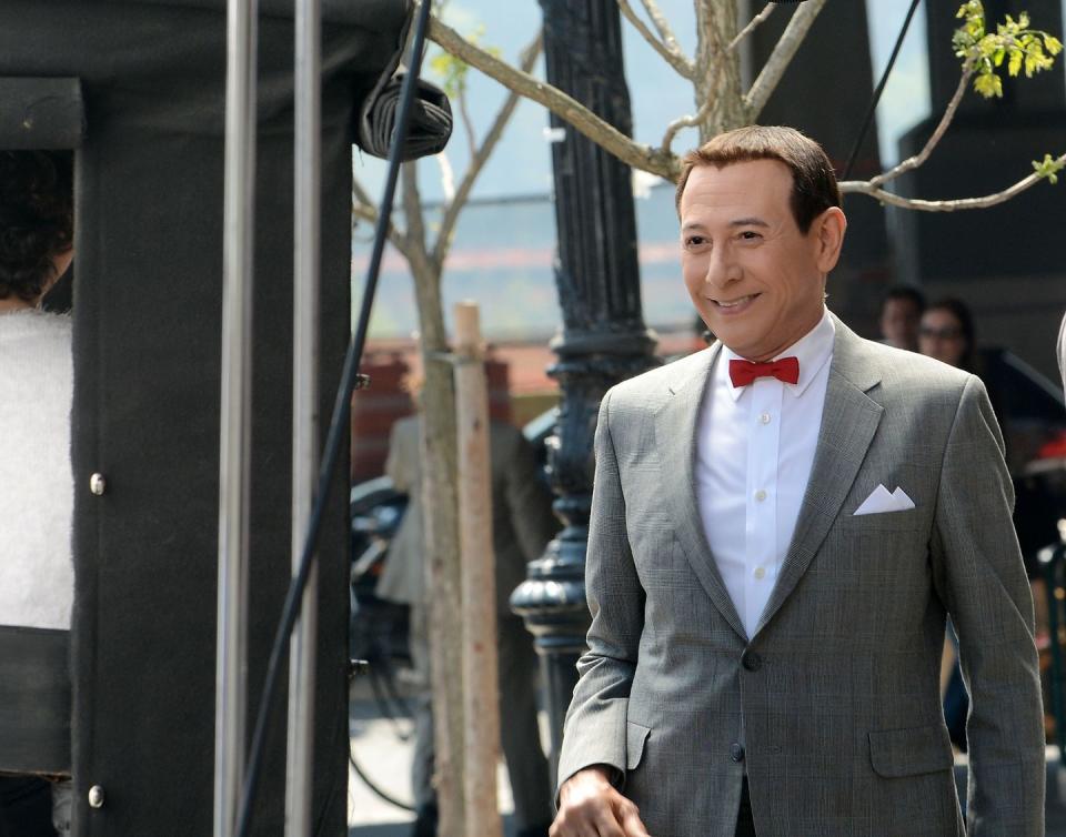 paul reubens on location filming pee wee's big holiday on may 8, 2015