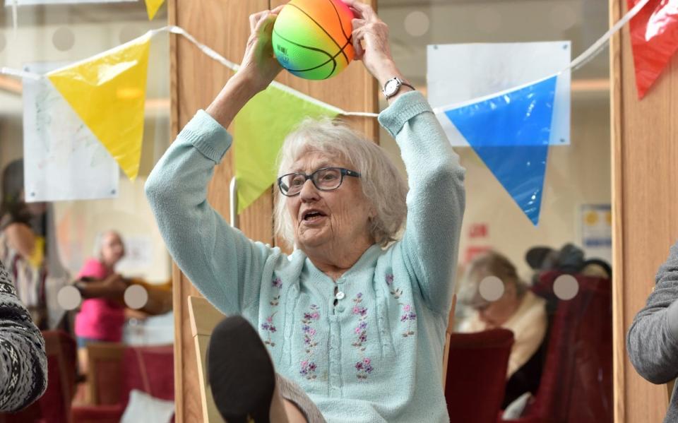 Volleyball England has rewritten its rule book to suit elderly people using bunting, chairs and inflatable balls  - Jane Russell 